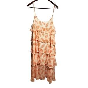 Patrizia Luca Peach Spaghetti Strap Sun Dress Leaf Print Size Extra Large Beachy